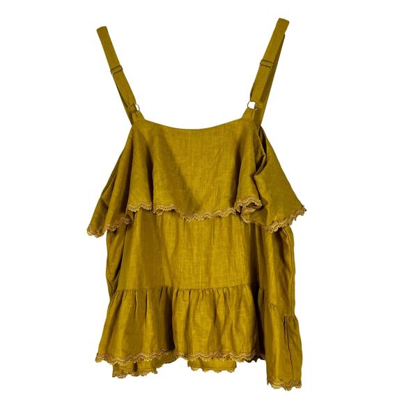 White Birch Sleeveless Blouse Womens 1X Yellow Tiered Lace Cottagecore Prairie - Picture 5 of 7